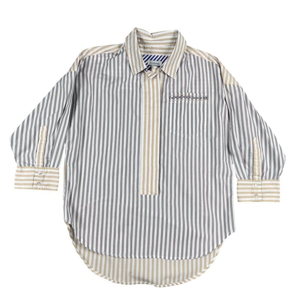 Sundance Womens Popover 3/4 Sleeve Striped Shirt Sz XS